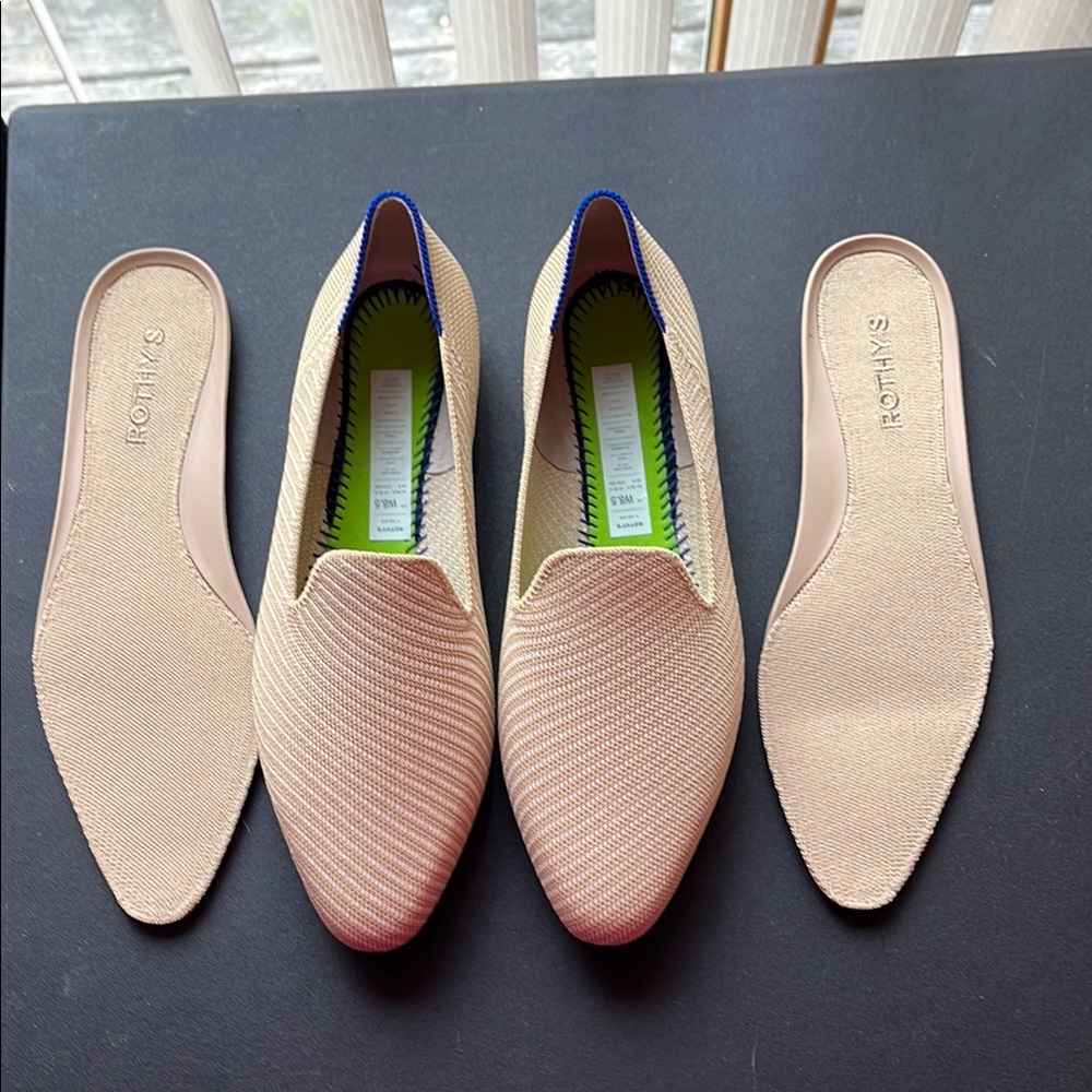 NIB Rothy's Chai Twill Beige and Blue Loafers Size 8.5 - Picture 2 of 8